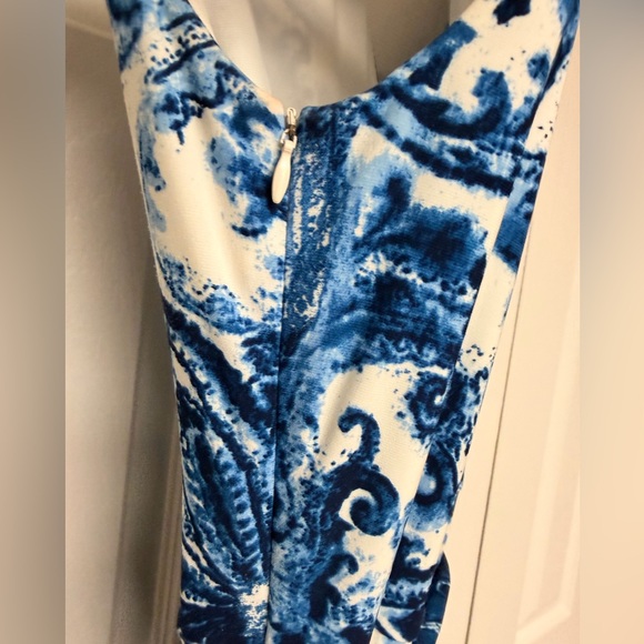 Lauren Ralph Lauren Blue White Toile Print Dress Sz 8 Garden Party Wedding - Picture 5 of 6